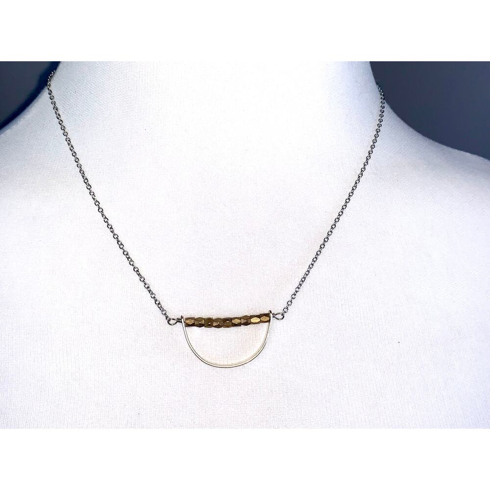 Julio Designs Silver Gold Beaded Suspended Arc Pendant Necklace EUC